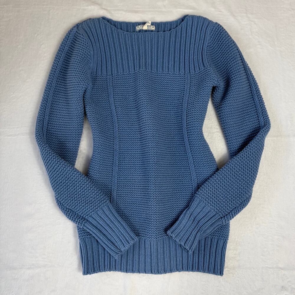 Old Navy Cable Knit Boatneck Sweater Women’s M Blue Winter Retro Nautical Y2K